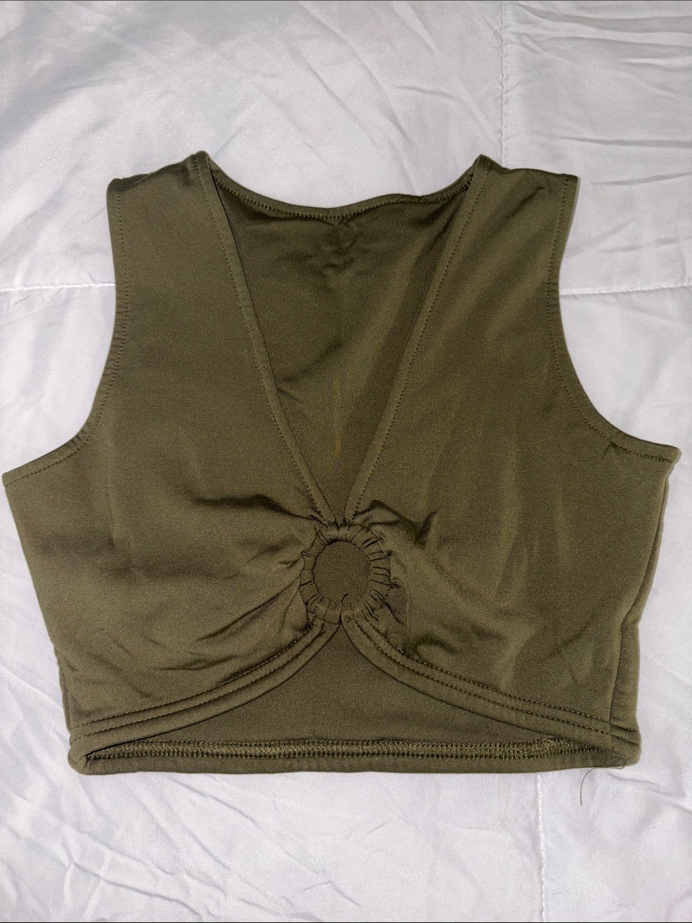 Olive Green V-Neck Crop Tank Top